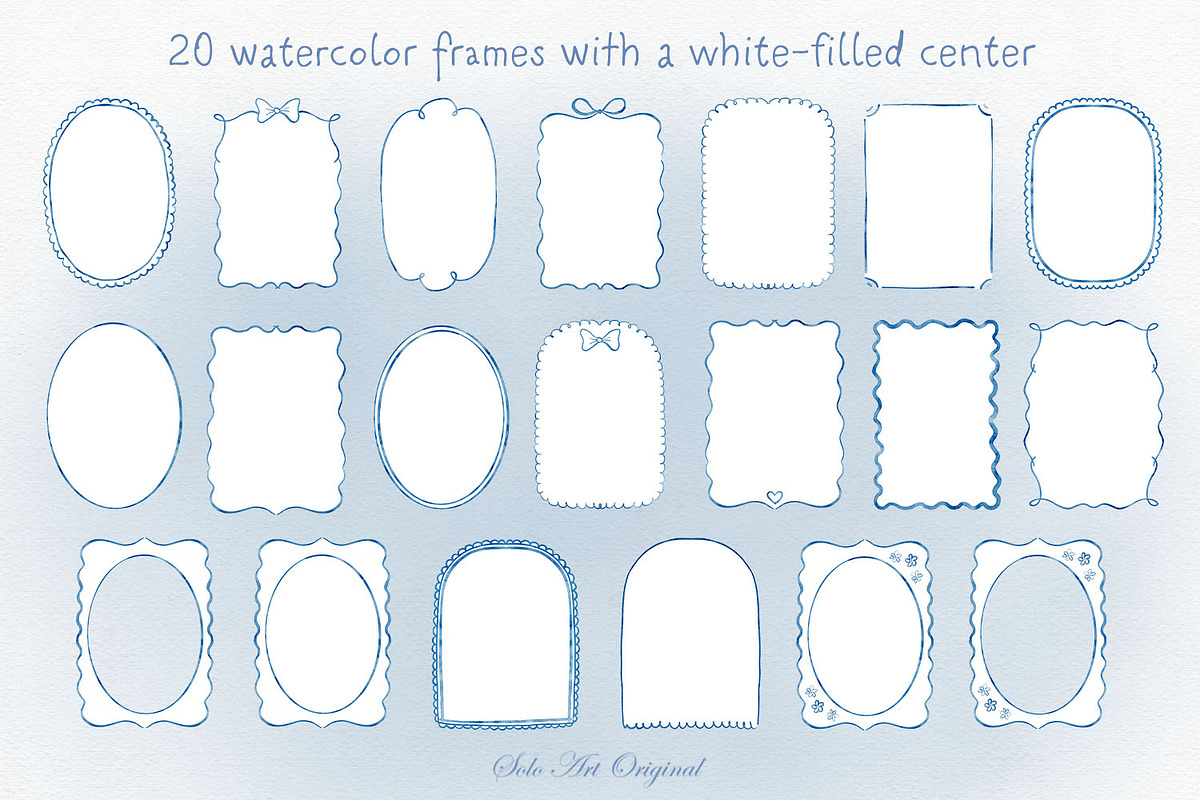 Watercolor Blue Frames Borders, an Object Graphic by Solo Art Original (Photo 5 of 15)