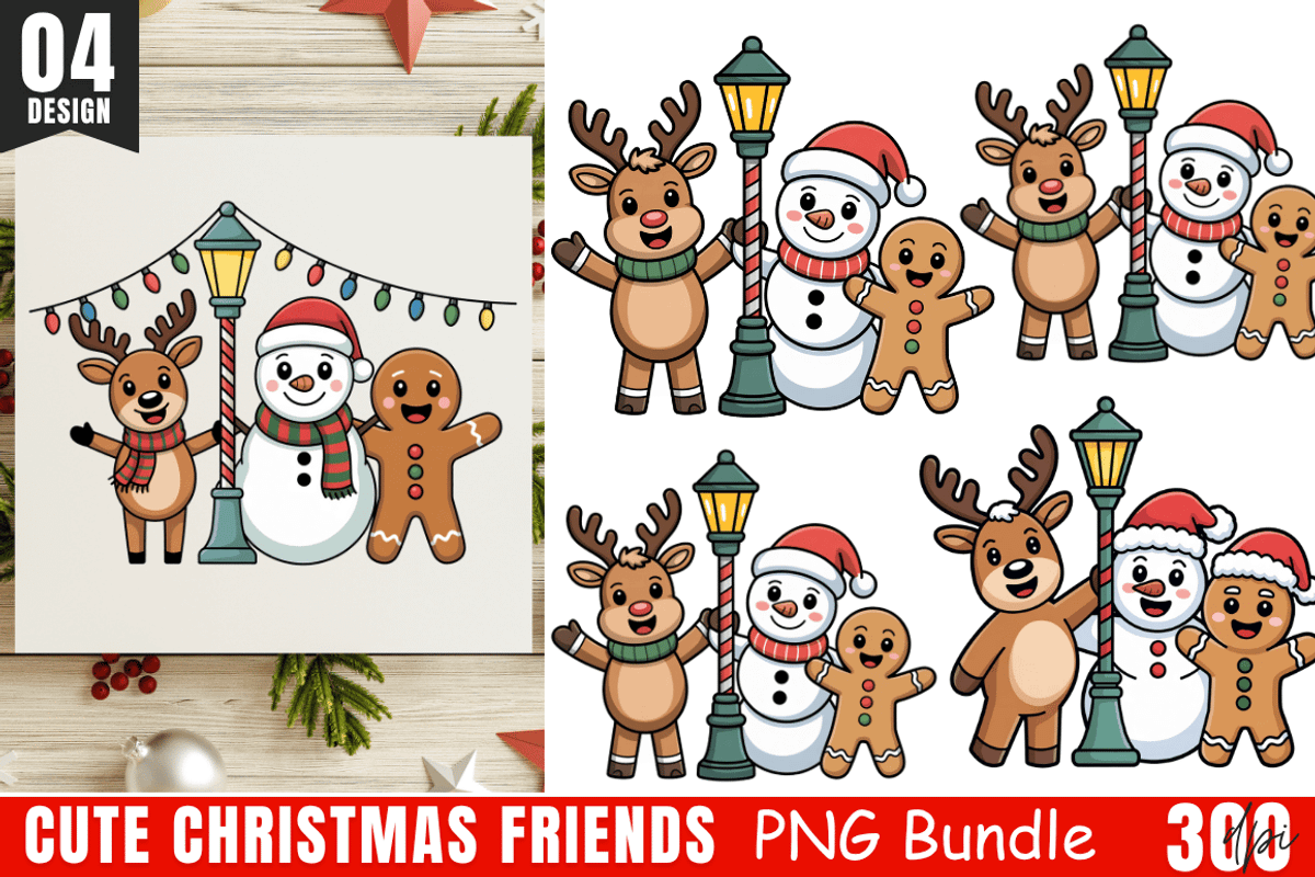 Cute Christmas Friends PNG Bundle, a Graphic by Cut File (Photo 1 of 5)