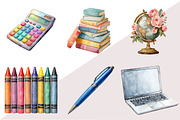 Watercolor School Supplies Clipart, an Illustration by Design Market (Thumbnail 2 of 3)
