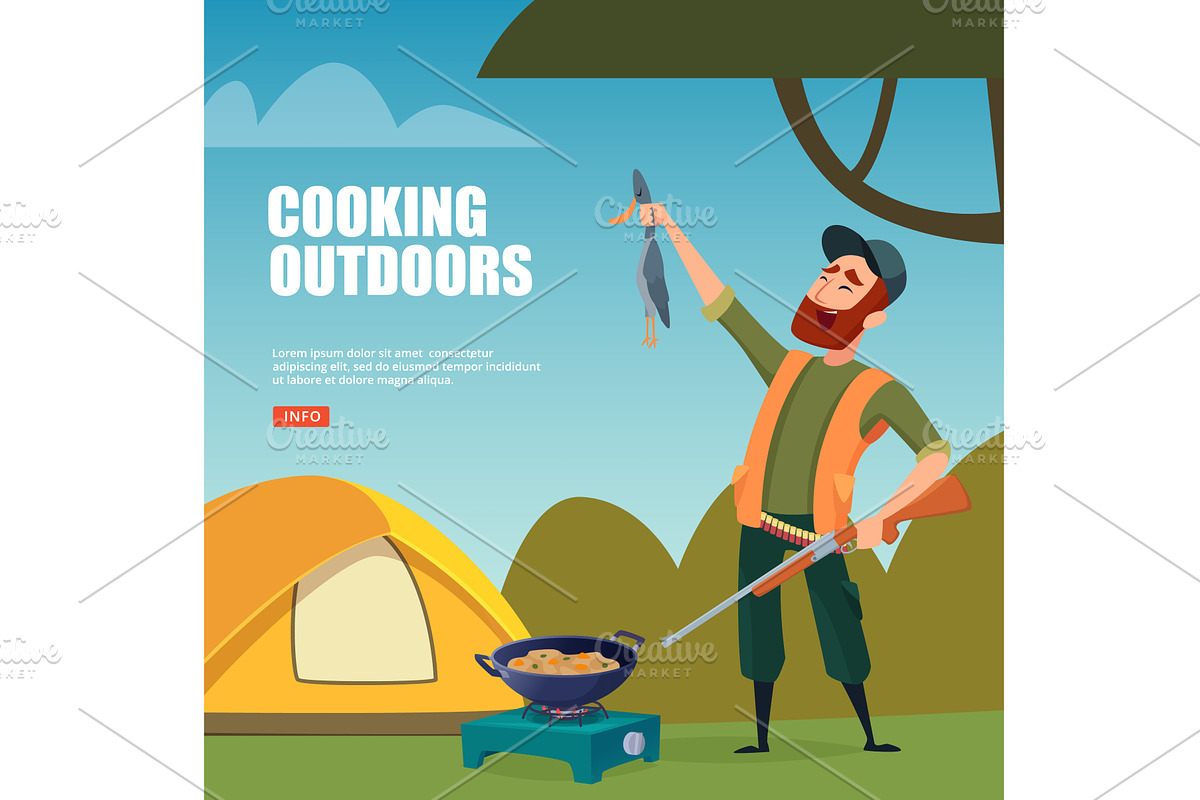Cooking outdoors. camping background, a Sport Illustration by Onyx
