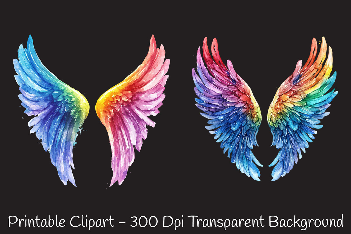 Rainbow Watercolor Angel Wings Png, an Illustration by RobertsArt (Photo 6 of 7)