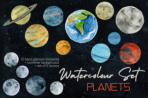 Planets and Moons Watercolor Set