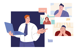 Boss scolds his subordinates. Online, a Person Illustration by Valerie Bodnar
