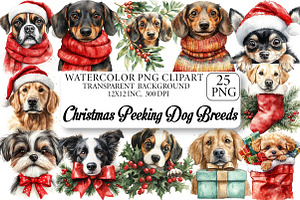 Christmas Peeking Dog Breeds Clipart, an Illustration by DreamPrint404