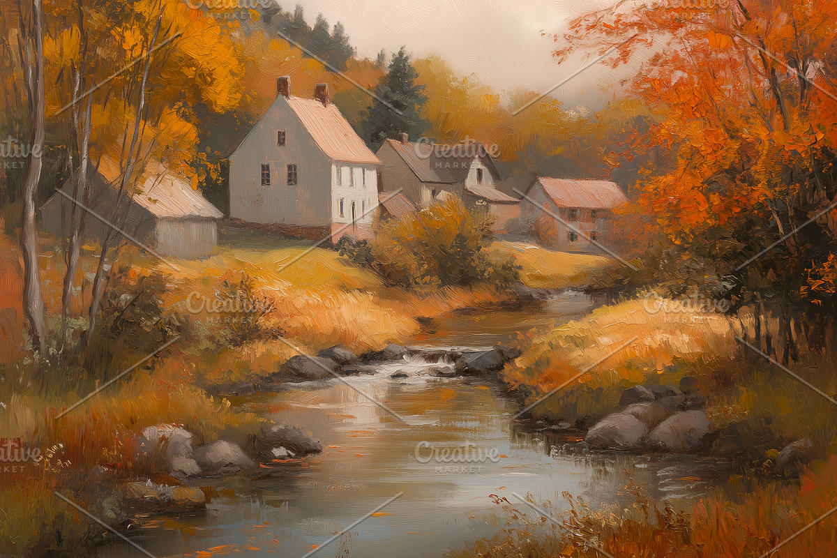Rustic Fall Landscape Oil Painting, an Illustration by Art Paradise Studios