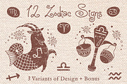12 Zodiac Signs / 3 Design + Bonus, an Animal Illustration by Baksiabat (Thumbnail 1 of 6)