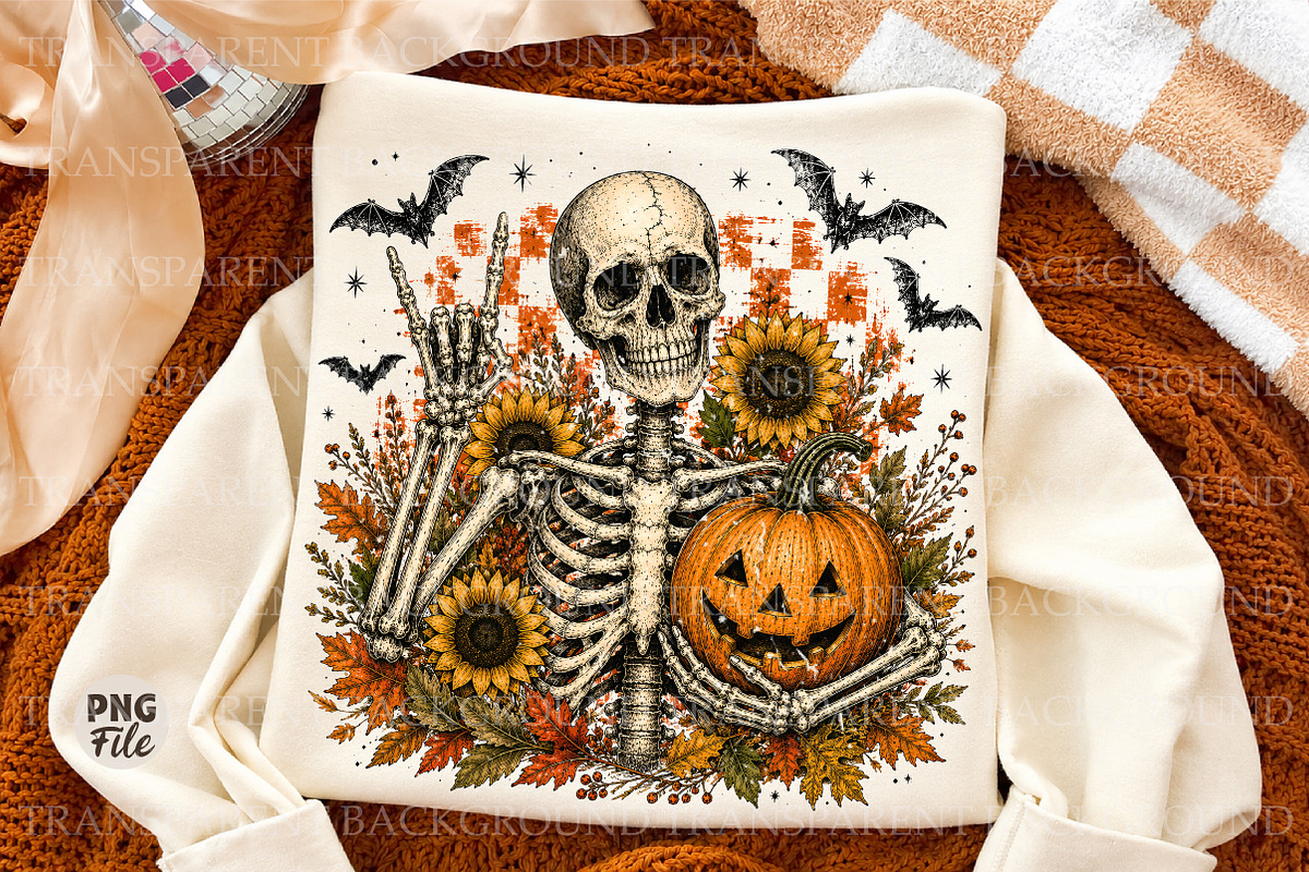 Retro Fall Skeleton Png,Trendy, a Seasonal Illustration by Libby Wishes (Photo 1 of 3)