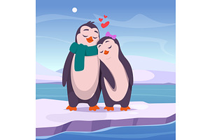 Penguin couple. north pole with, an Animal Illustration by Onyx
