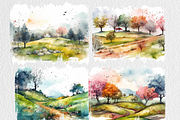 Watercolor Spring Meadows Clipart, a Seasonal Illustration by Colorsfav (Thumbnail 3 of 4)
