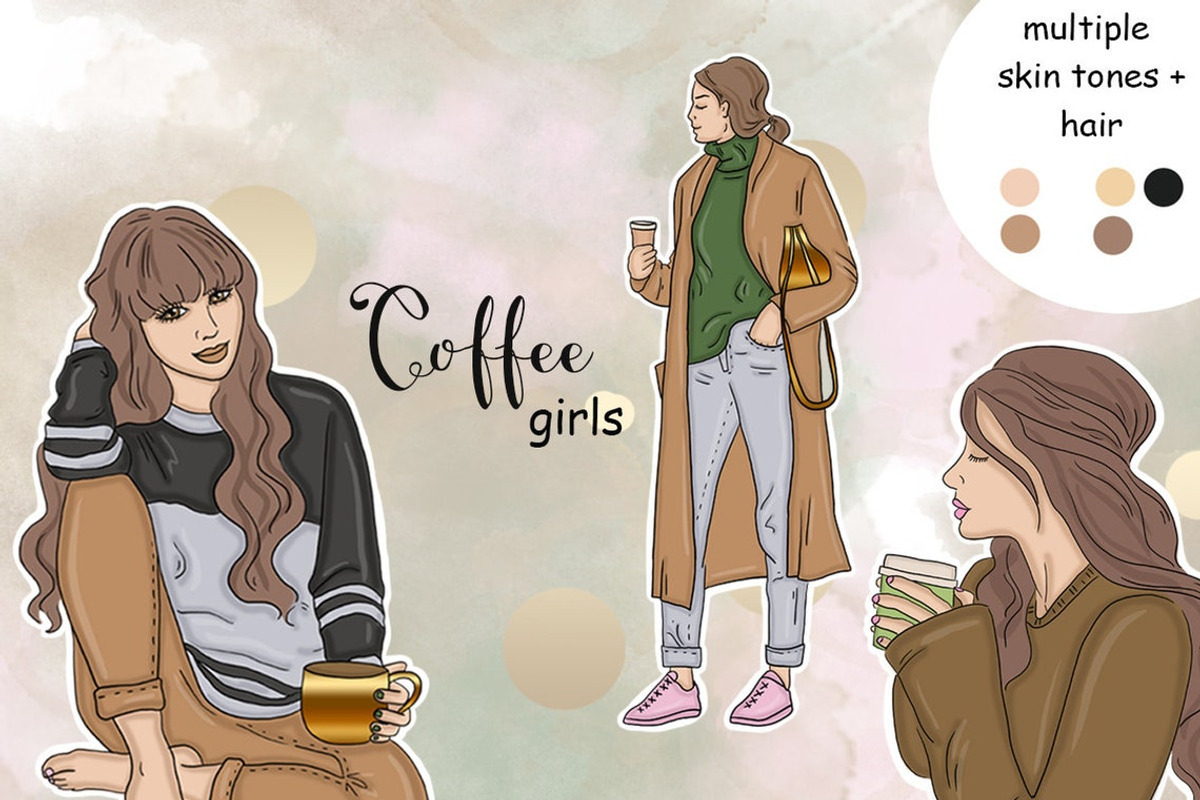 Coffee Girls Clipart, a Person Illustration by GlamArtZhanna (Photo 1 of 4)