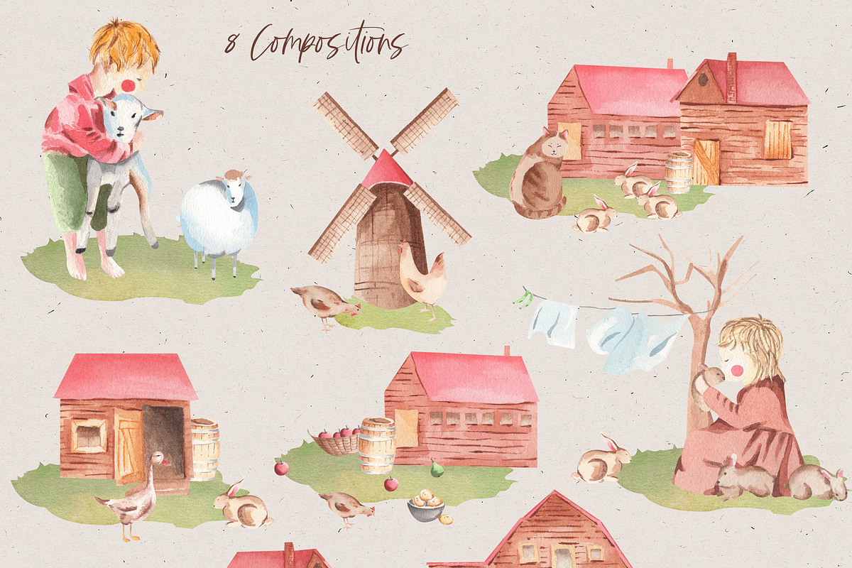 Farm Watercolor Clipart, an Animal Illustration by natalisart (Photo 4 of 8)