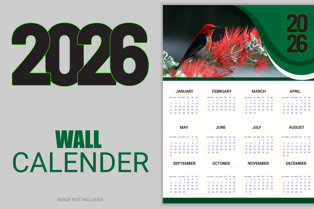Modern 2026 Annual Calendar Template, a Stationery Template by hkmonir (Photo 1 of 3)
