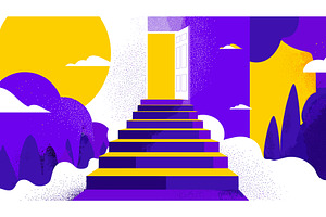 Staircase to door. Stair up surreal, an Object Illustration by Stock-Smart-Start