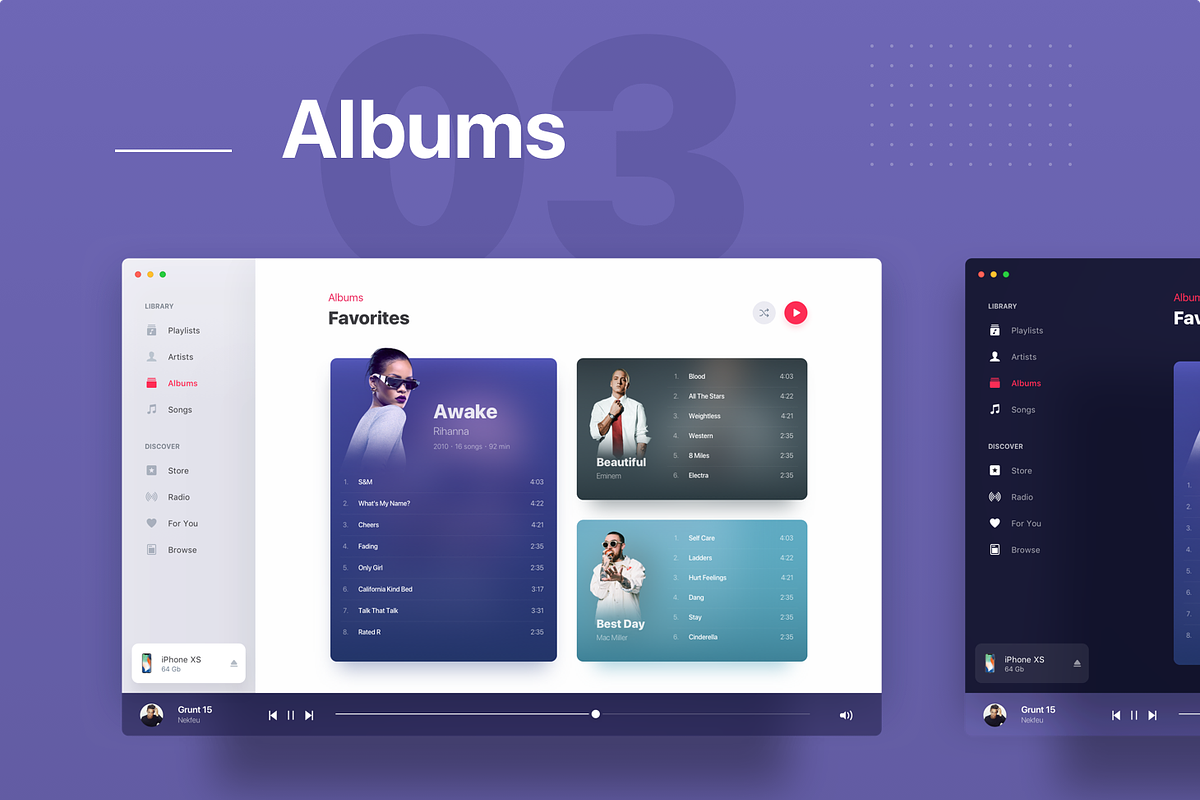 Apple OS Future UI Kit - Music, a Product Mockup by Orizon Design (Photo 7 of 11)