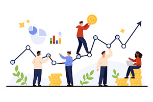 Teamwork Driving Stock Market Growth, a Finance Illustration by Flashvector