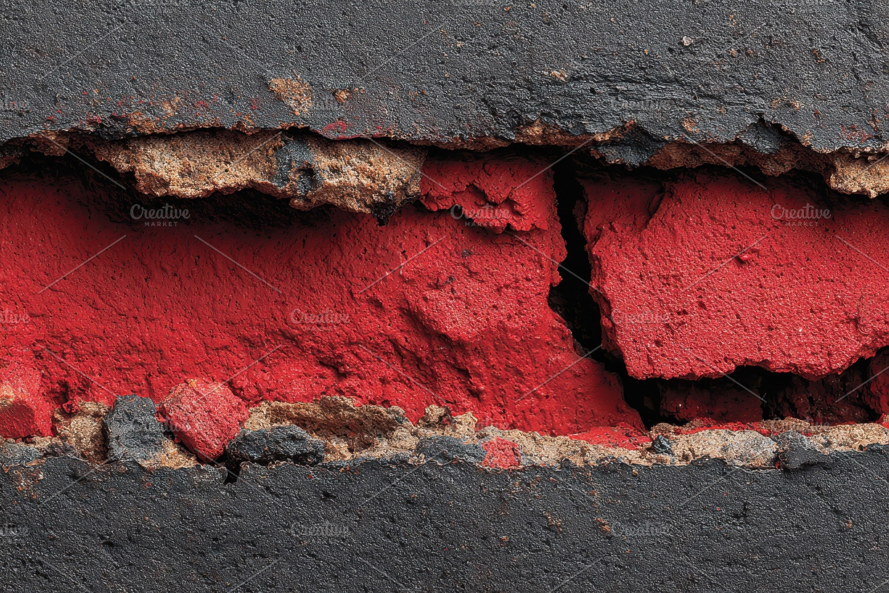 Cracked Red Brick Wall Dark Asphalt, a Photo by Pixeness Studio