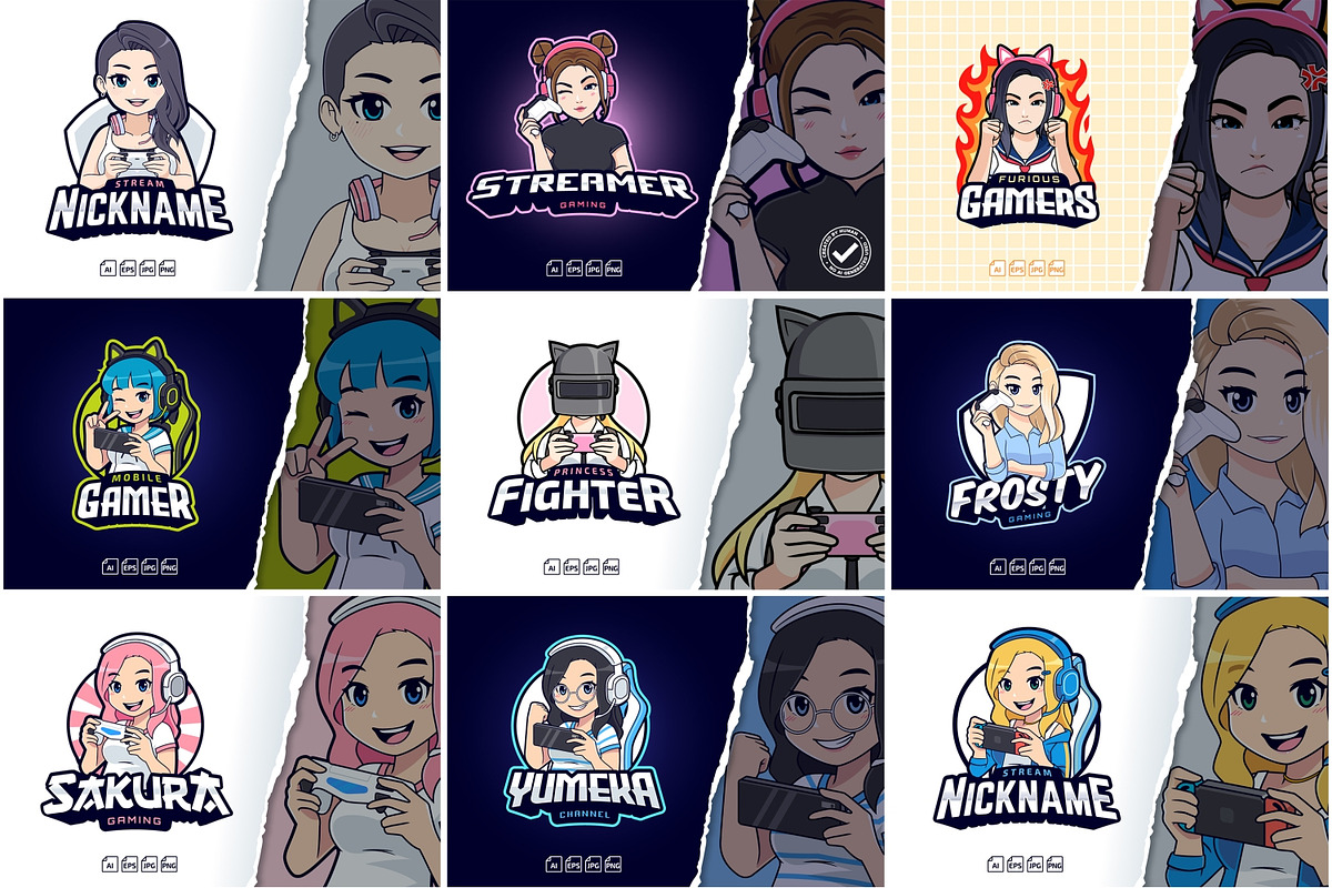 SALE! Gamer Girl Logo Bundle 95% OFF, a Branding & Logo Template by tkzgraphic (Photo 4 of 4)