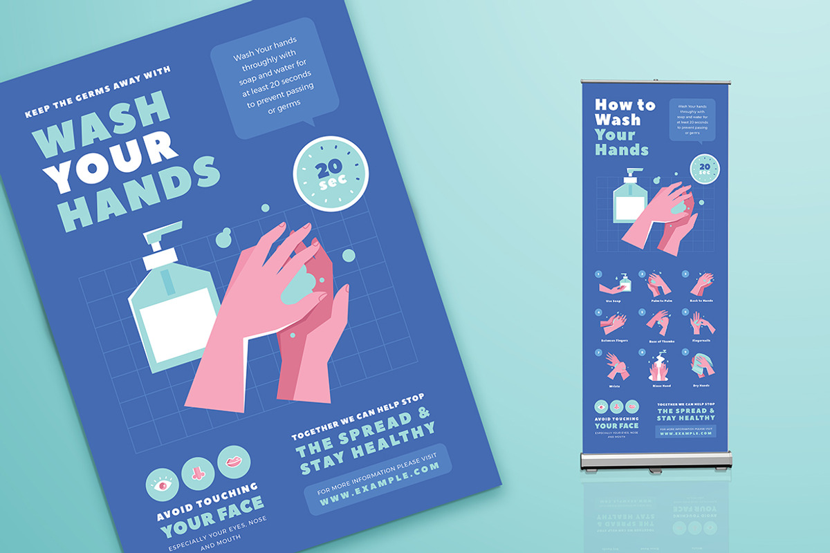 Wash Your Hands Poster & Roll Banner, a Flyer Template by VectorVactory