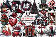 Watercolor Goth Christmas Clipart, an Illustration by Canvas Craft (Thumbnail 1 of 8)