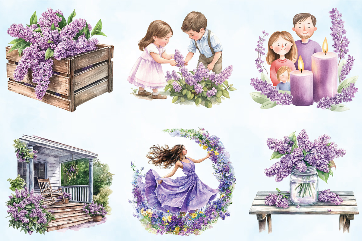 Lilac Spring Family Watercolor PNG, an Illustration by Craft Nest (Photo 4 of 5)