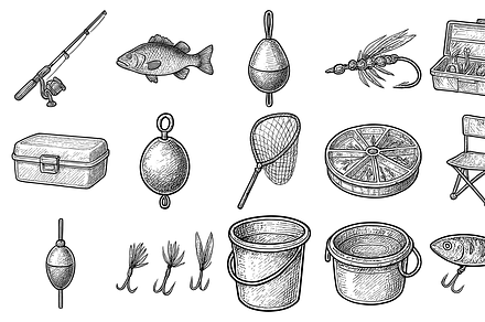 Hand Drawn Fishing Gear Collection