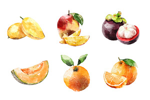 Fruits Hand Drawn Watercolor Set