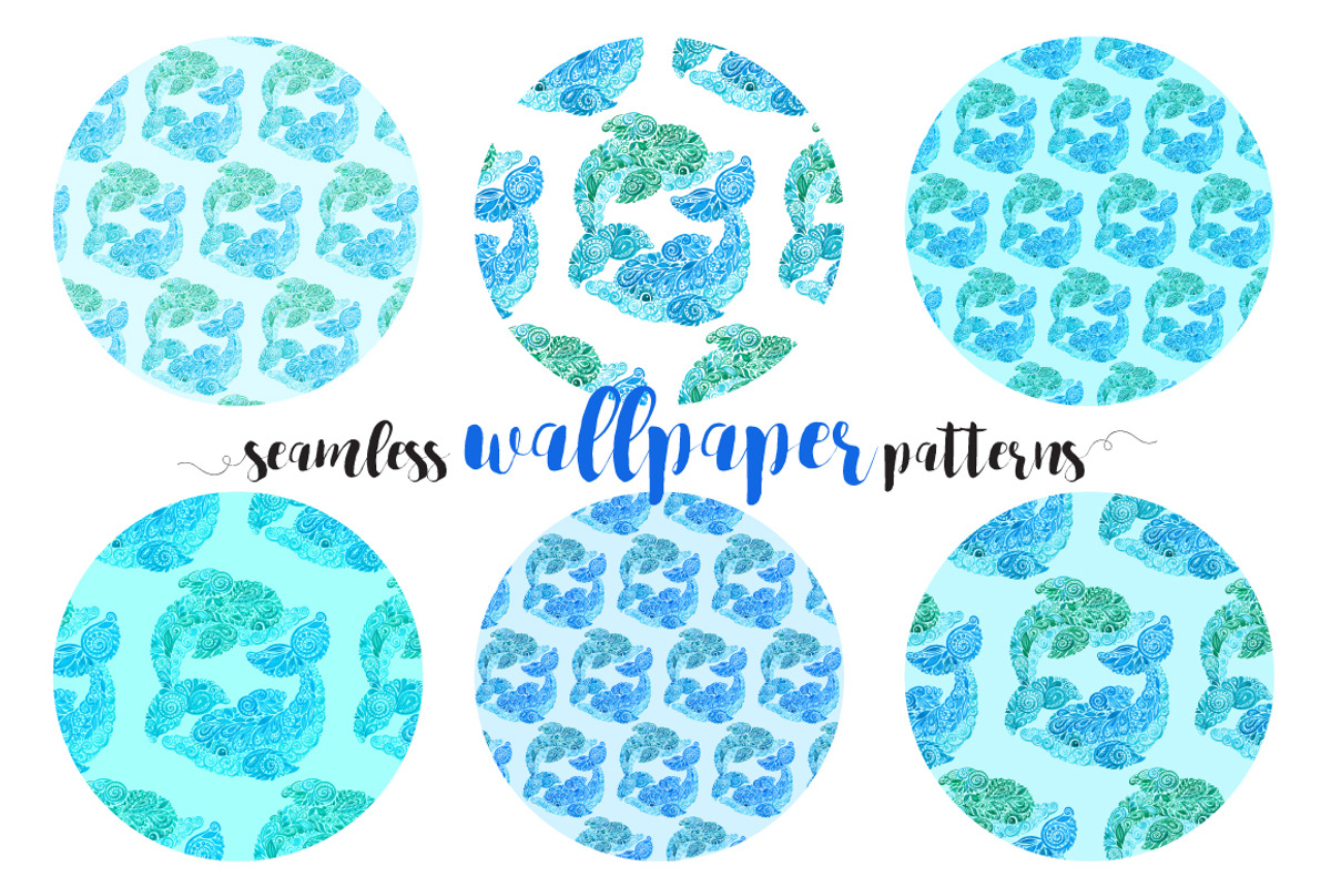 Playing Watercolor DOLPHINS, a Pattern Graphic by ekaart (Photo 2 of 6)