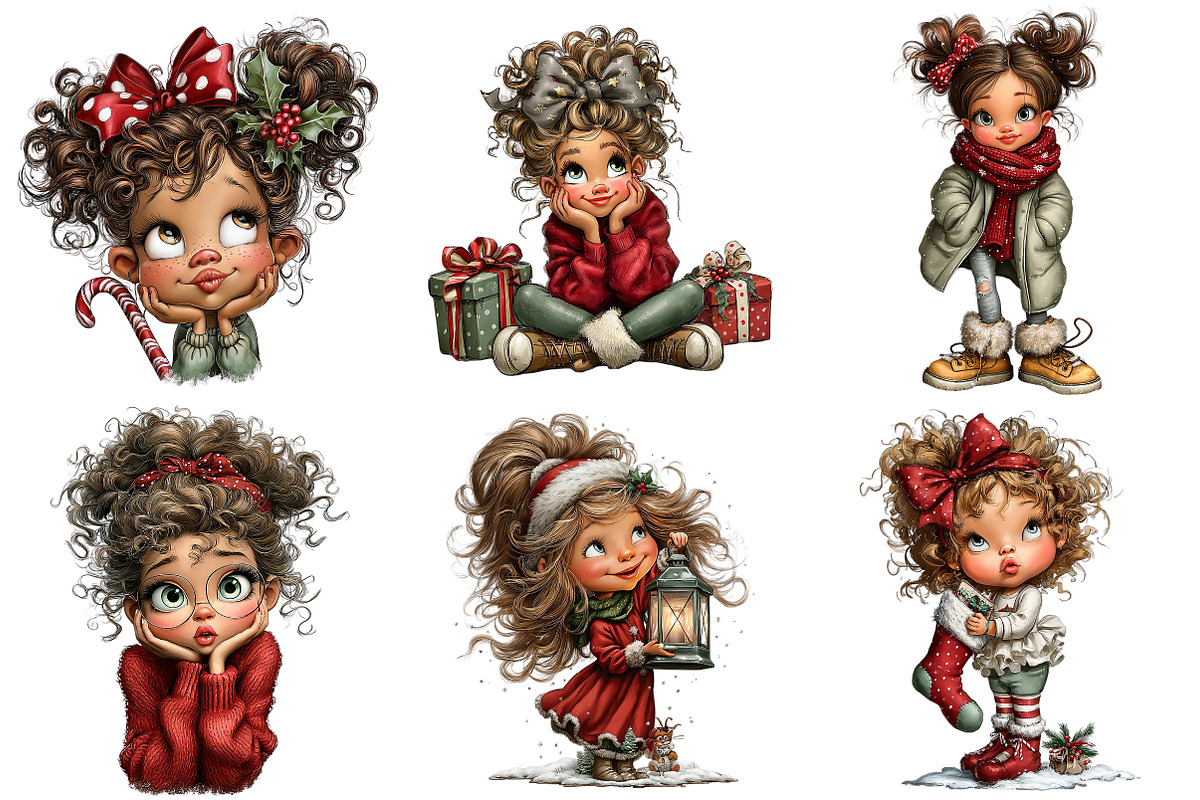 Whimsical Christmas Girl Clipart, an Illustration by Craft Nest (Photo 6 of 9)