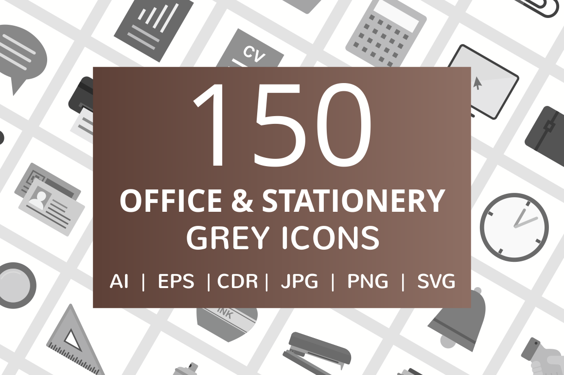 150 Office & Stationery Grey Icons, an Outline Icon by IconBunny