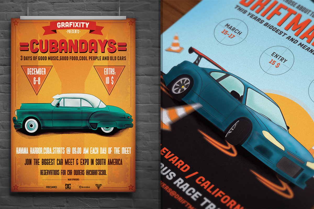 Retro Car Flyer/Poster Bundle, a Flyer Template by Grafixity (Photo 2 of 5)