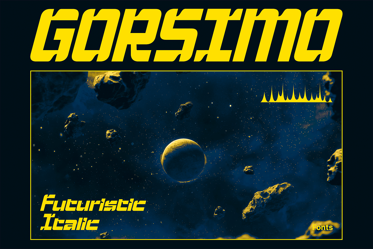 Gorsimo - Futuristic Italic Fonts, a Font by Konstantine Studio (Photo 1 of 4)