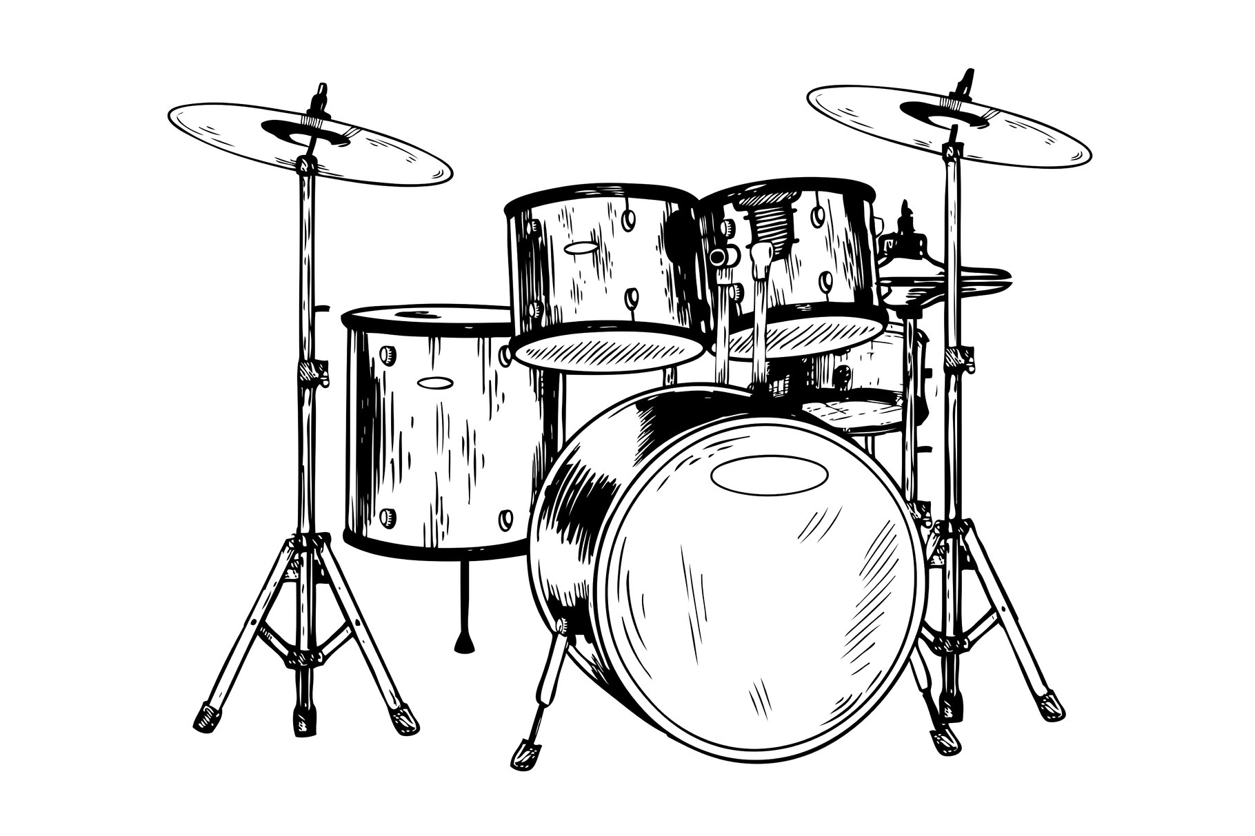 Drum set engraving vector illustration, an Object Illustration by AlexArt