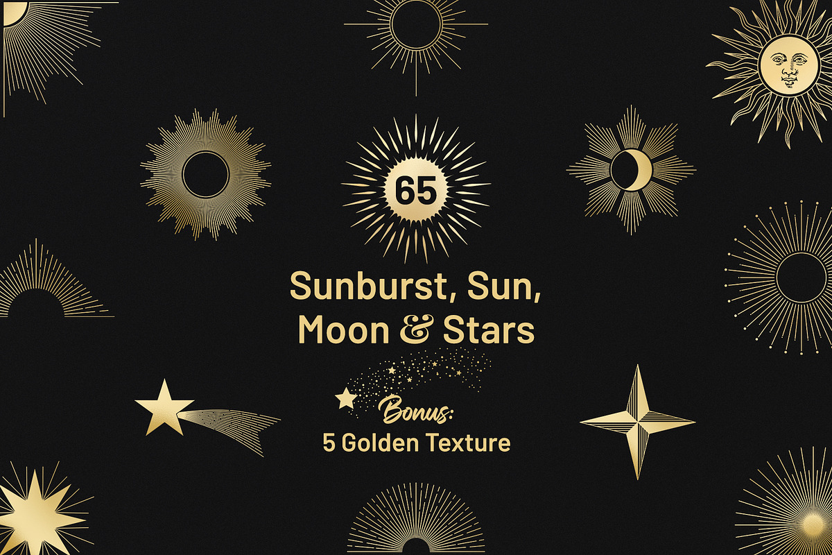 Sunburst, Sun, Moon & Stars vectors, an Illustration by jessicamdesign (Photo 1 of 8)