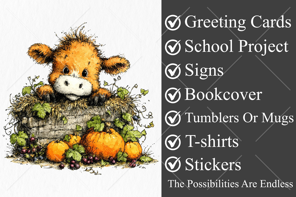 Whimsical Autumn Farm Animal Clipart, a Seasonal Illustration by Canvas Craft (Photo 3 of 10)