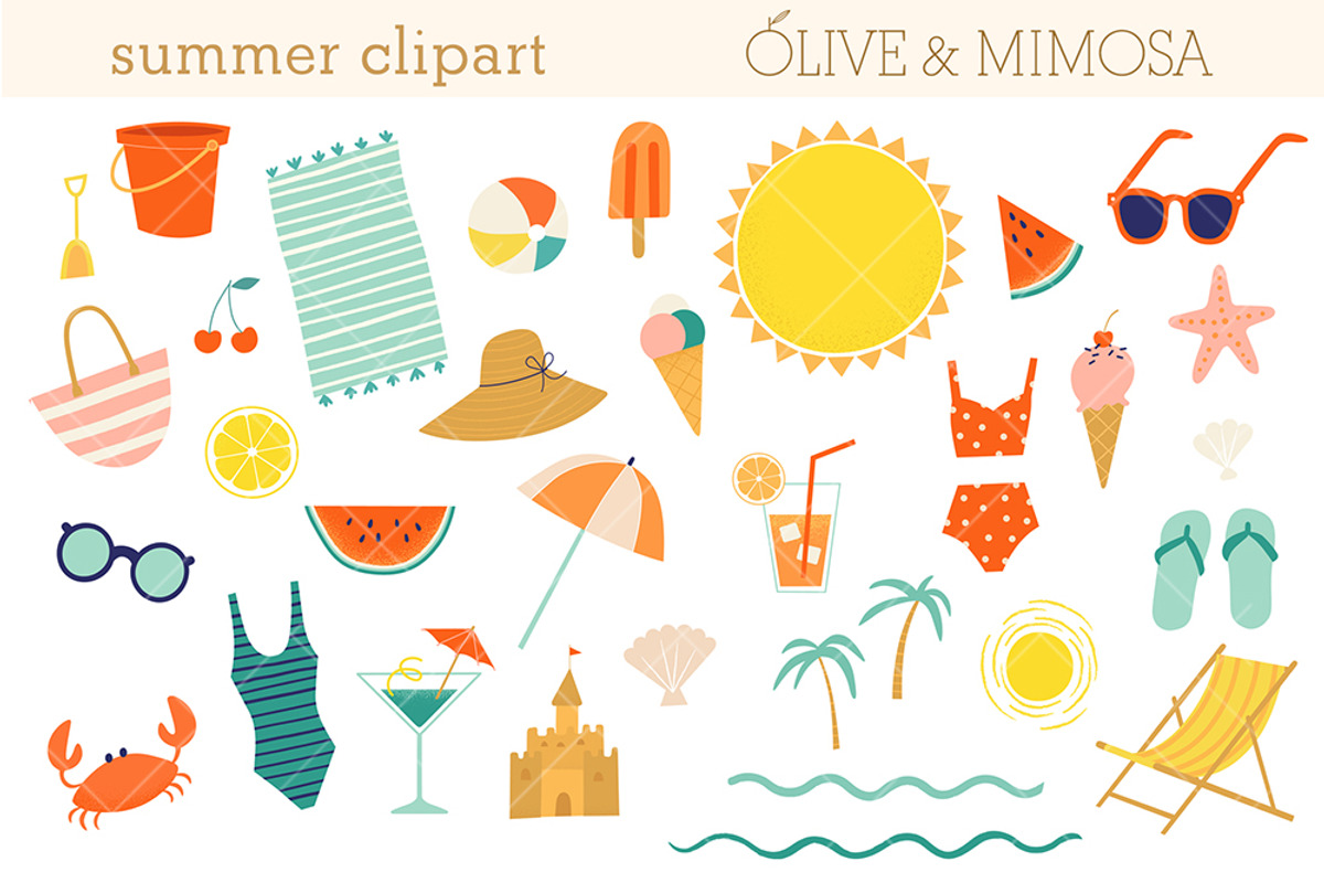 Summer Beach Clipart Set, a Food Illustration by Olive & Mimosa (Photo 1 of 2)