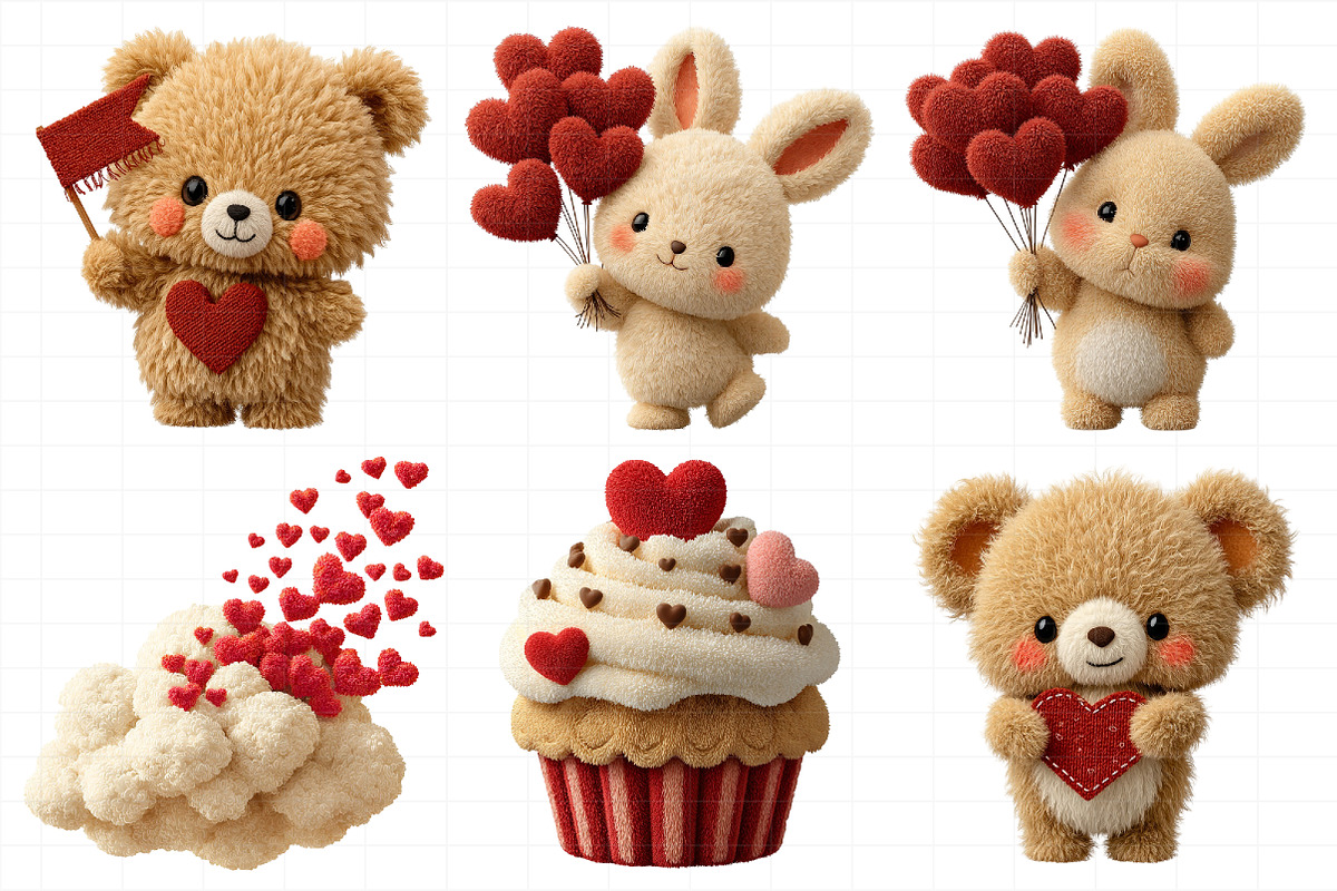 Valentine Fluffy Clipart PNG Bundle, an Illustration by Daily.Designs (Photo 3 of 5)
