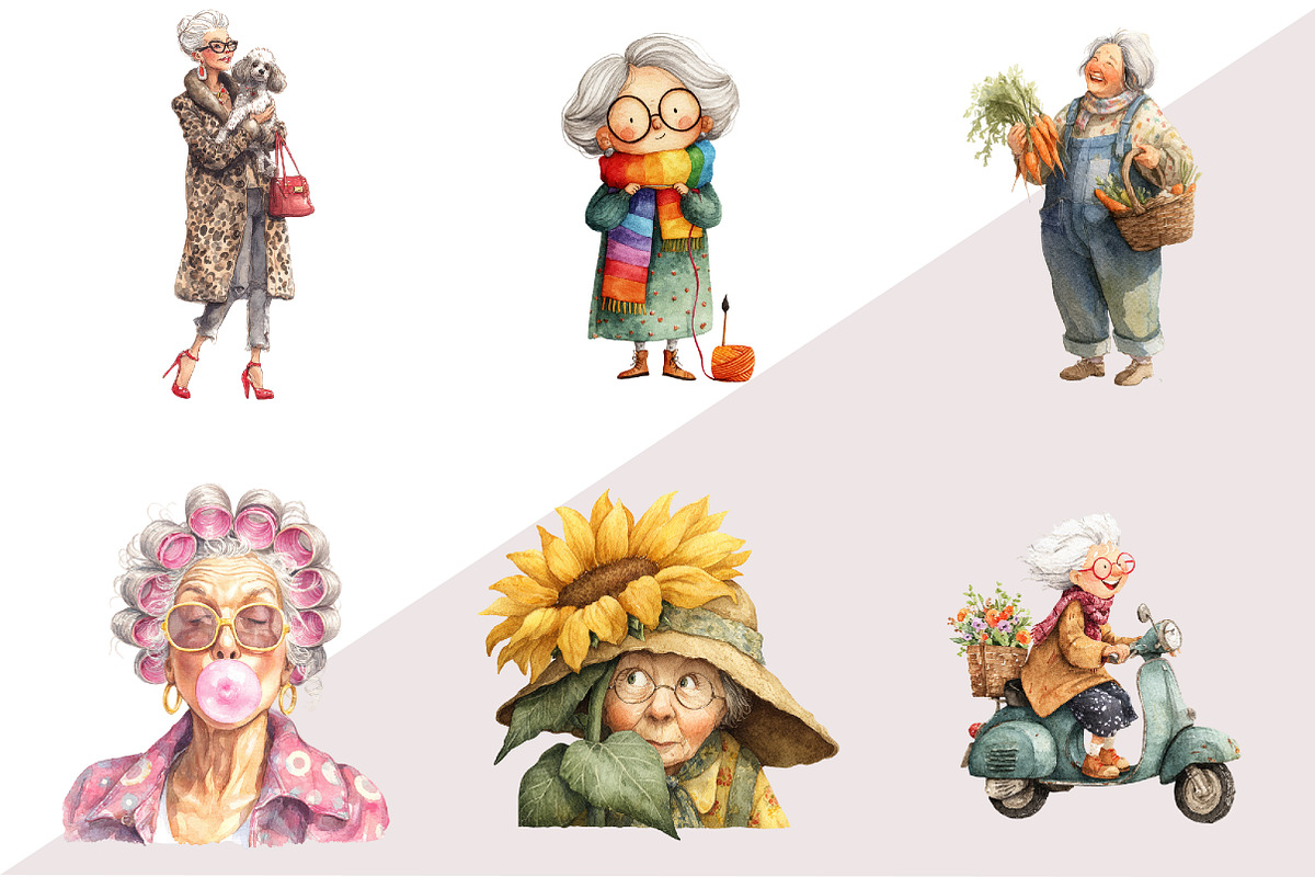 Watercolor Old Lady Quirky Clipart, an Illustration by Design Market (Photo 3 of 3)
