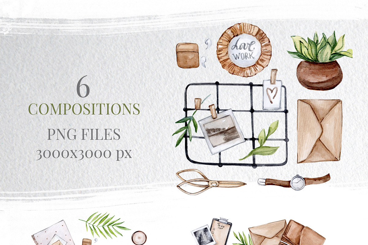 Watercolor Work Home Office Clipart, a Decorative Illustration by S_ARTLOVE (Photo 7 of 8)