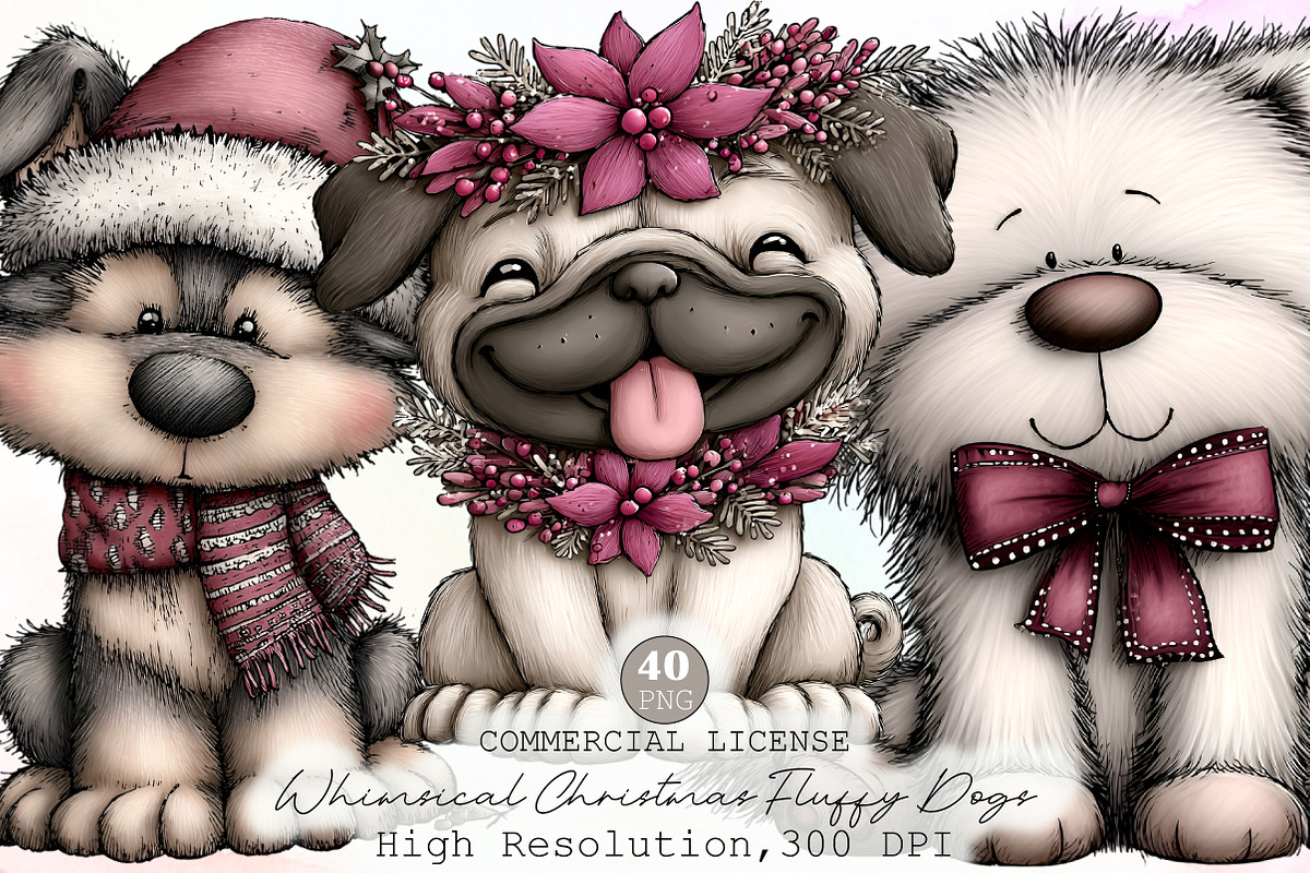 Whimsical Christmas Fluffy Dogs Clip, an Illustration by Sublimation Artist (Photo 1 of 6)