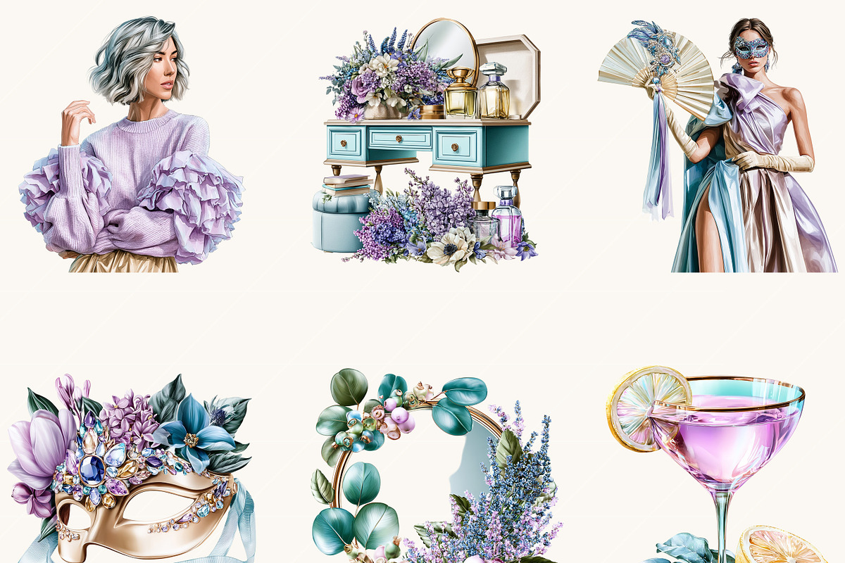 Masquerade Ladies Clipart Bundle, a Person Illustration by BusyDaydesign (Photo 6 of 9)