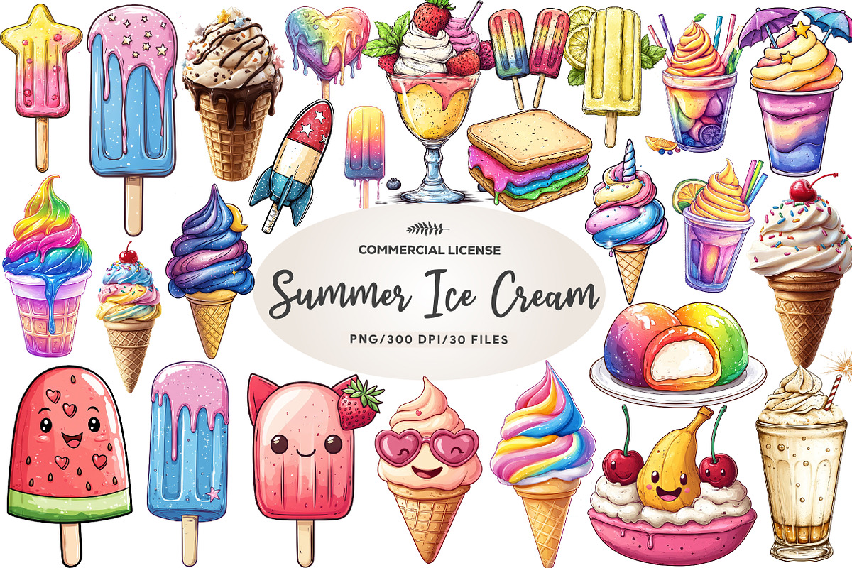 Colorful Summer Ice Cream Clipart, an Illustration by CreationArt (Photo 1 of 5)