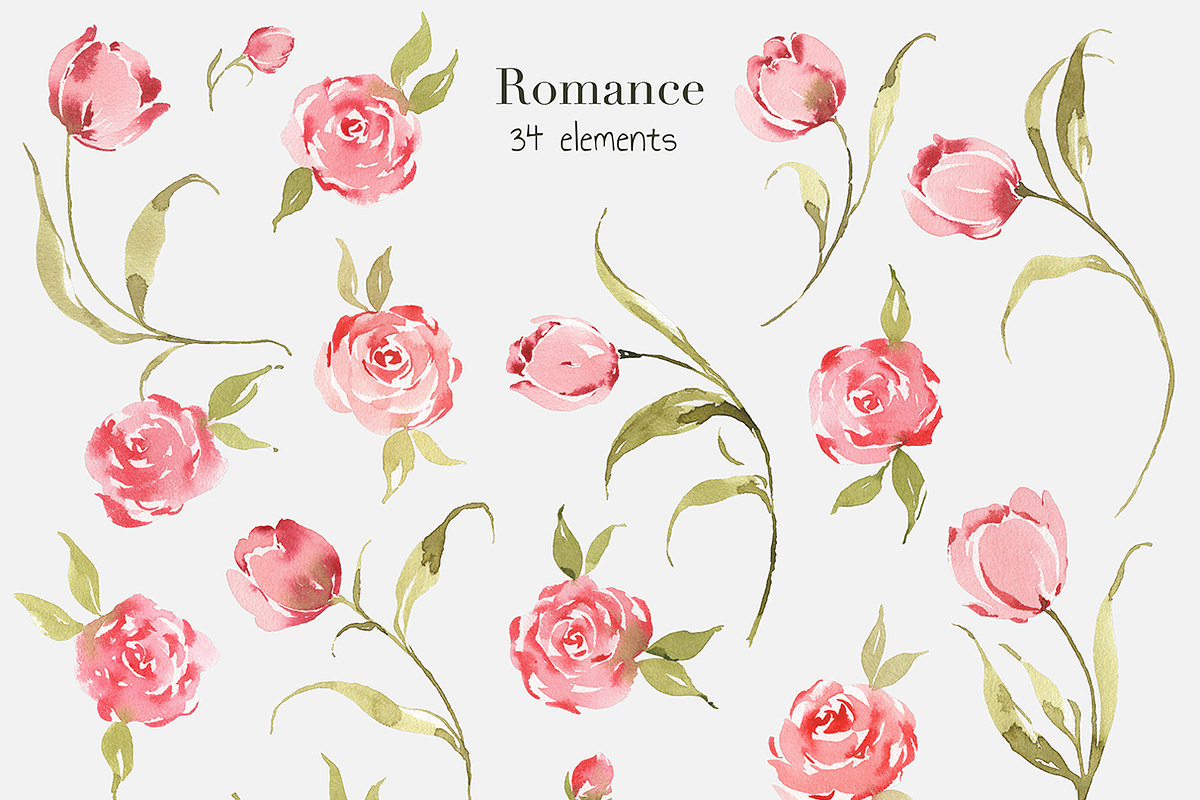 Romance - watercolor flowers clipart, an Illustration by Bruna Illustrates (Photo 2 of 5)