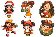 Quirky Christmas Girls Clipart, an Illustration by Craft Nest (Thumbnail 2 of 11)