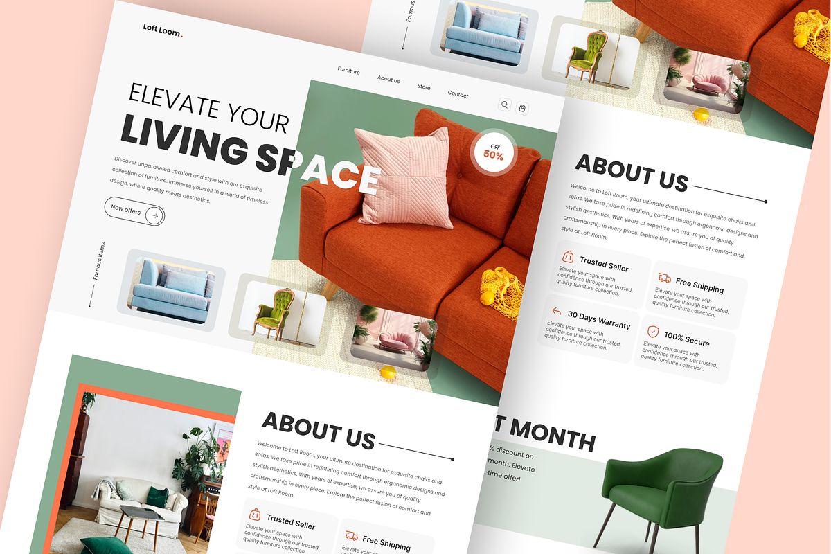 Furniture Site Landing Page Template, an UI Kit Template by nwdigitalstore (Photo 3 of 4)