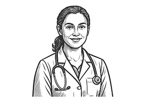 Smiling Doctor Stethoscope engraving, a Healthcare Illustration by AlexArt
