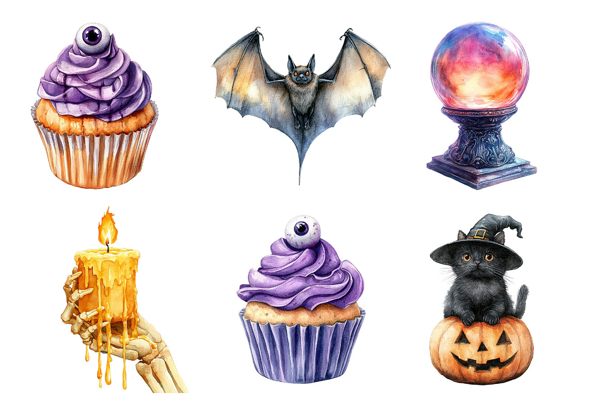 Watercolor Pumpkin Halloween Clipart, an Illustration by SinaCreation (Photo 3 of 5)