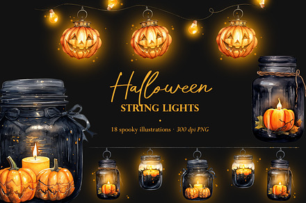 Halloween String Light PNG Overlays
