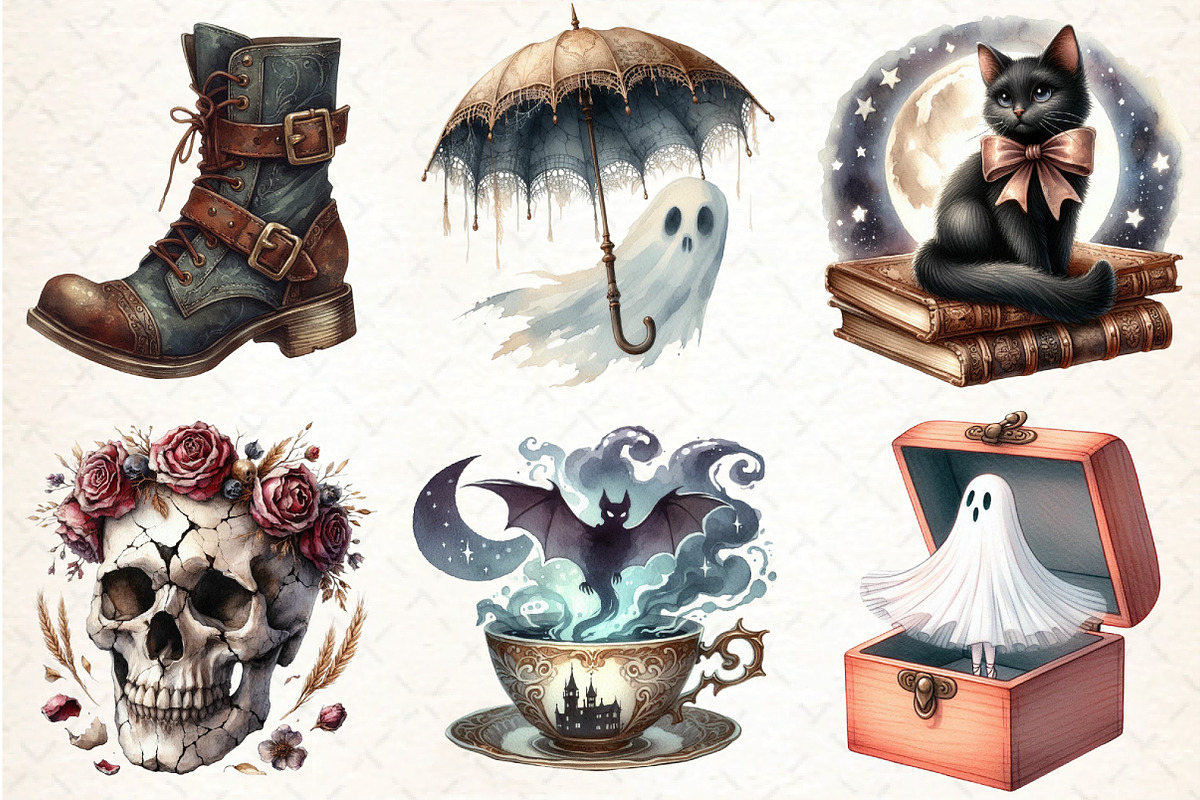 Antique Halloween Sublimation Clipar, an Illustration by DreamCafeArt (Photo 3 of 5)