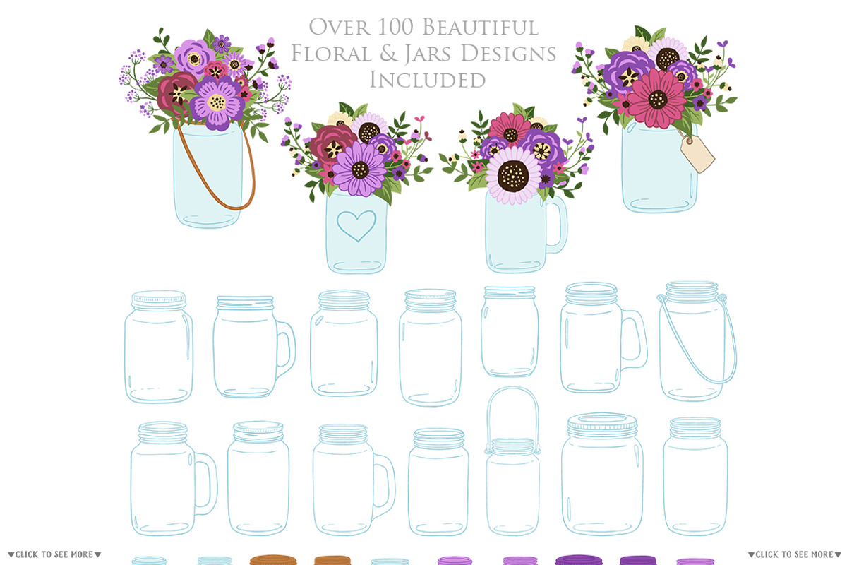Purple Wedding Mason Jar Cliparts, an Illustration by Avenie Digital (Photo 2 of 2)