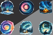 Watercolor Northern Lights Clipart, an Illustration by Black Bird Studio (Thumbnail 2 of 6)